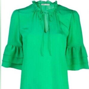 Alice +Olivia Julius Kelly Green Silk Ruffle Sleeve Blouse Small